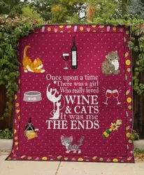 Wine And Cat Quilt and Home Decor