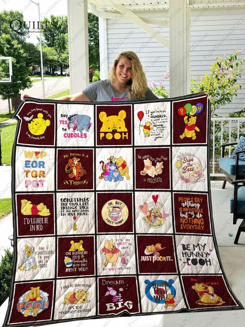 Winnie The Pooh Disney Quilt Blanket - Best Gifts For Fans, Birthday, Family and Home Decor