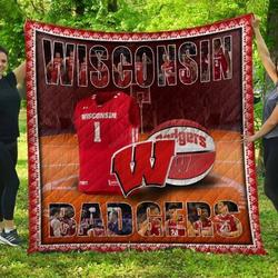 Wisconsin Badgers Football Quilt Blanket Fan Made and Home Decor