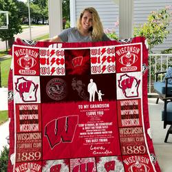 Wisconsin Badgers - To My Grandson - Love Grandpa Quilt and Home Decor