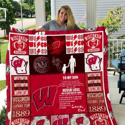 Wisconsin Badgers - To My Son - Love Dad Quilt and Home Decor