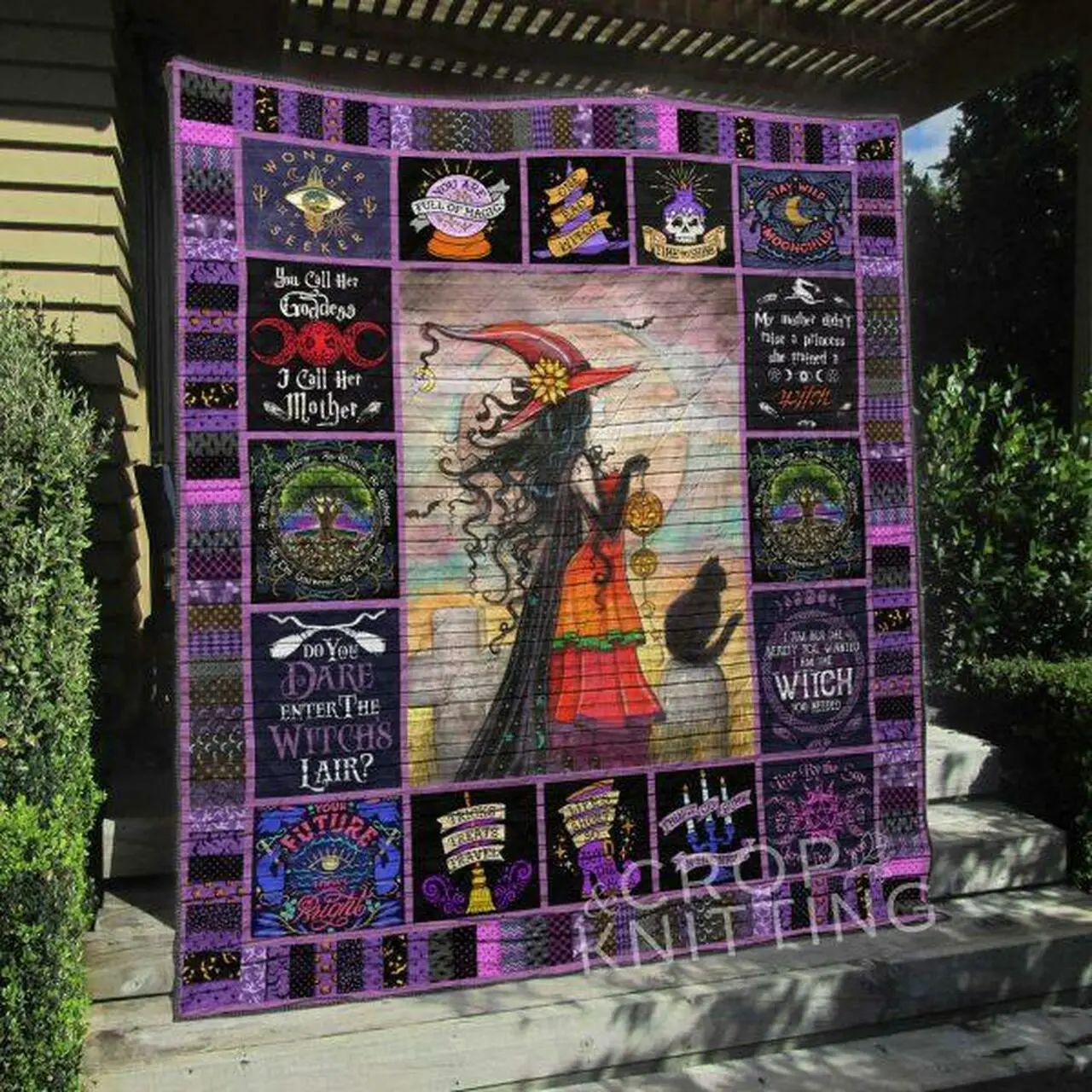 Witch Cat Quilt Blanket Quilt and Home Decor