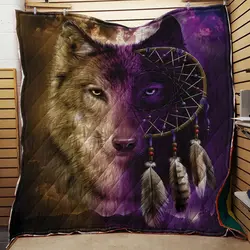 Wolf Dreamcatcher Fleece Throw Quilt and Home Decor