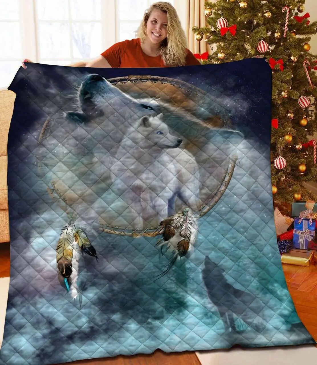 Wolf Dreamcatcher JFJ15038 3D Customized Quilt 2707 and Home Decor