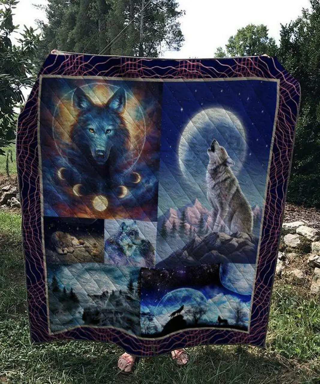 Wolf In The Night Quilt and Home Decor