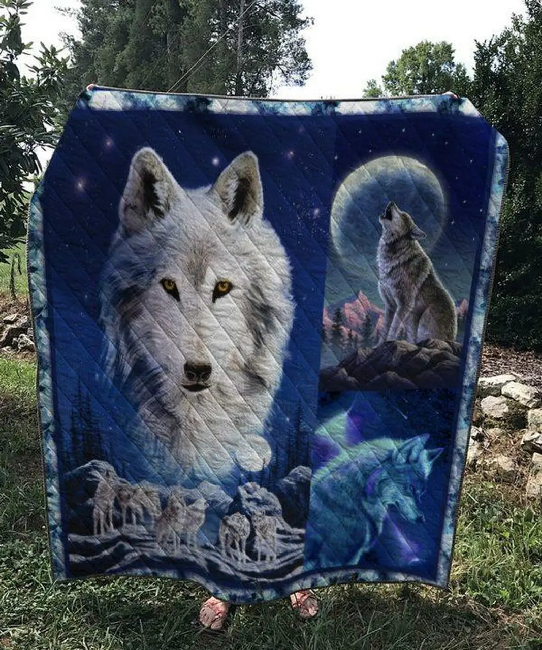 Wolf In The Night Quilt V1 and Home Decor