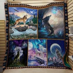 Wolf In The Night Quilt V3 and Home Decor