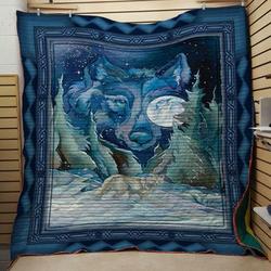 Wolf In The Night Quilt V4 and Home Decor