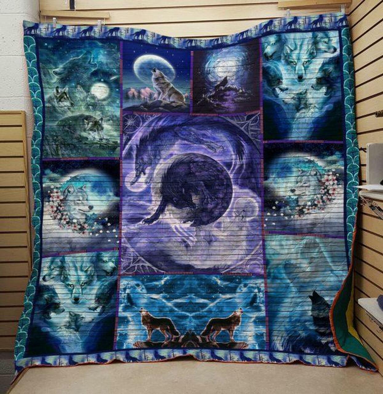 Wolf In The Night Quilt V6 and Home Decor