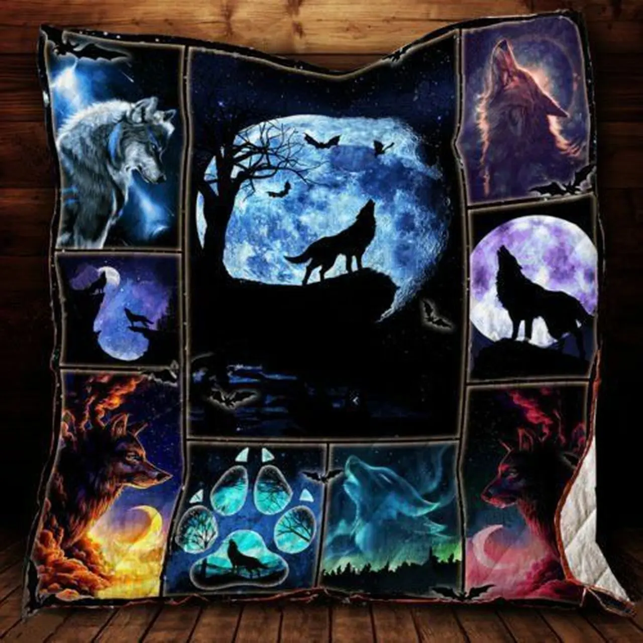 Wolf Moon Howling At Night Quilt Blanket Great Customized Blanket Gifts For Birthday Christmas Thanksgiving and Home Decor
