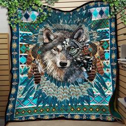 Wolf Native American Quilt Blanket Great Customized Gifts For Birthday Christmas Thanksgiving Perfect Gift For Wolf Lover and Home Decor