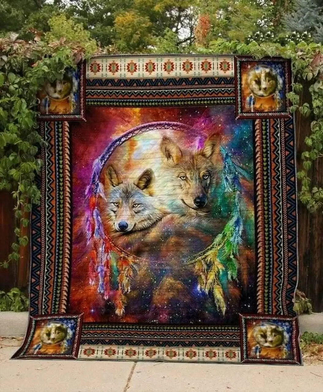 Wolf On The Dreamcatcher Quilt Blanket Great Customized Blanket Gifts For Birthday Christmas Thanksgiving and Home Decor