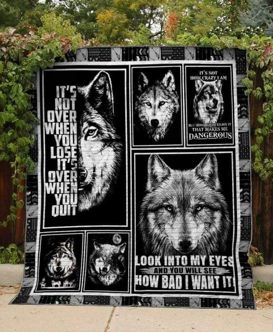 Wolf Quotes Quilt V1 and Home Decor