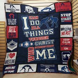 Wrestling Girl Christ Who Strengthens Me Quilt Blanket Great Customized Gifts For Birthday Christmas Thanksgiving Perfect Gifts For Wrestling Lover and Home Decor