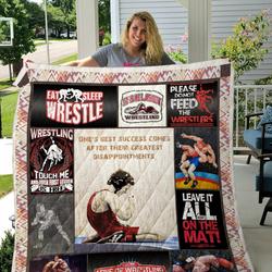 Wrestling Leave It All On The Mat Quilt Blanket Great Customized Gifts For Birthday Christmas Thanksgiving Perfect Gifts For Wrestling Lover and Home Decor