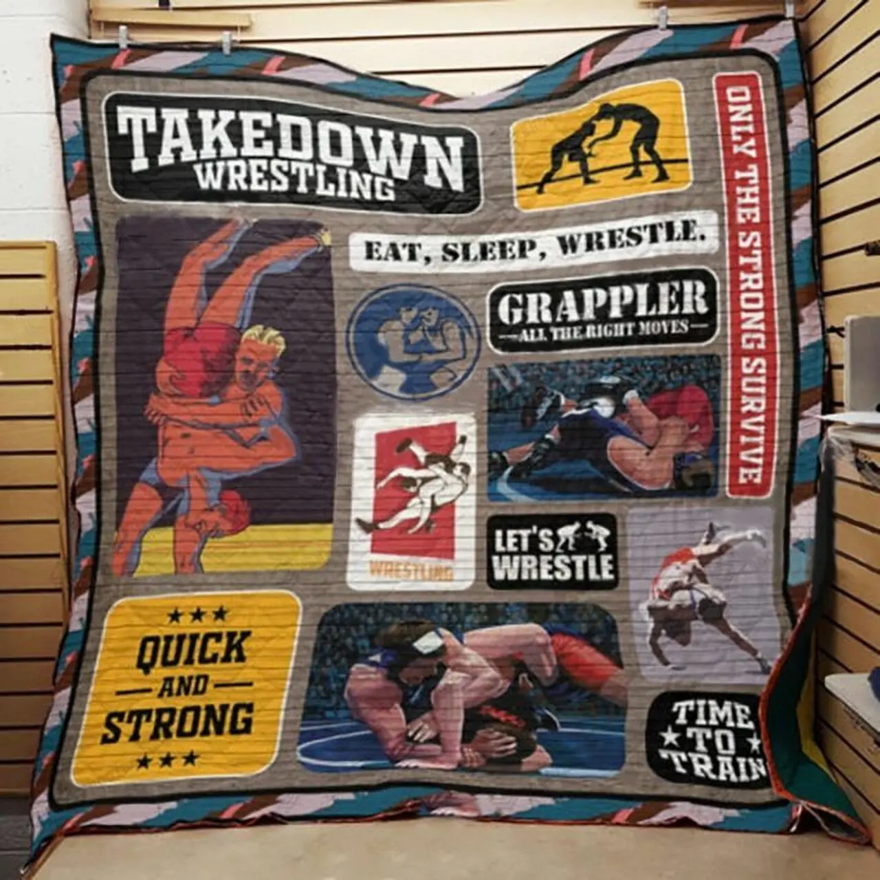 Wrestling Take Down Wrestling Quilt Blanket Great Customized Gifts For Birthday Christmas Thanksgiving Perfect Gifts For Wrestling Lover and Home Decor