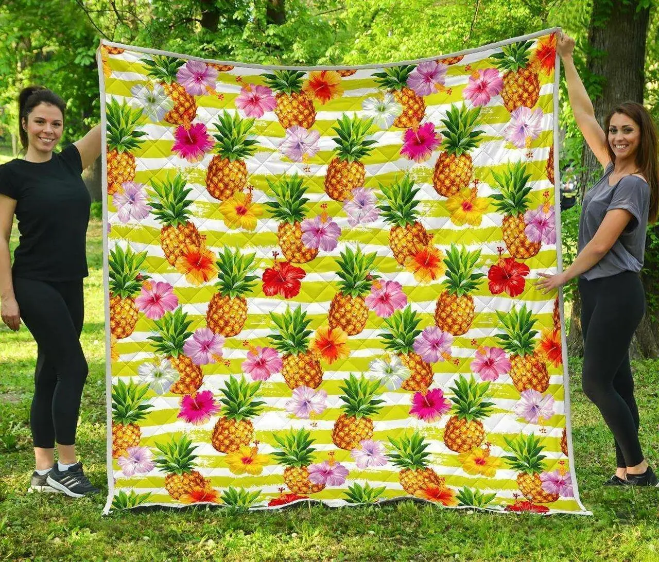 Yellow Striped Pineapple Cl17100741Mdq Quilt Blanket and Home Decor