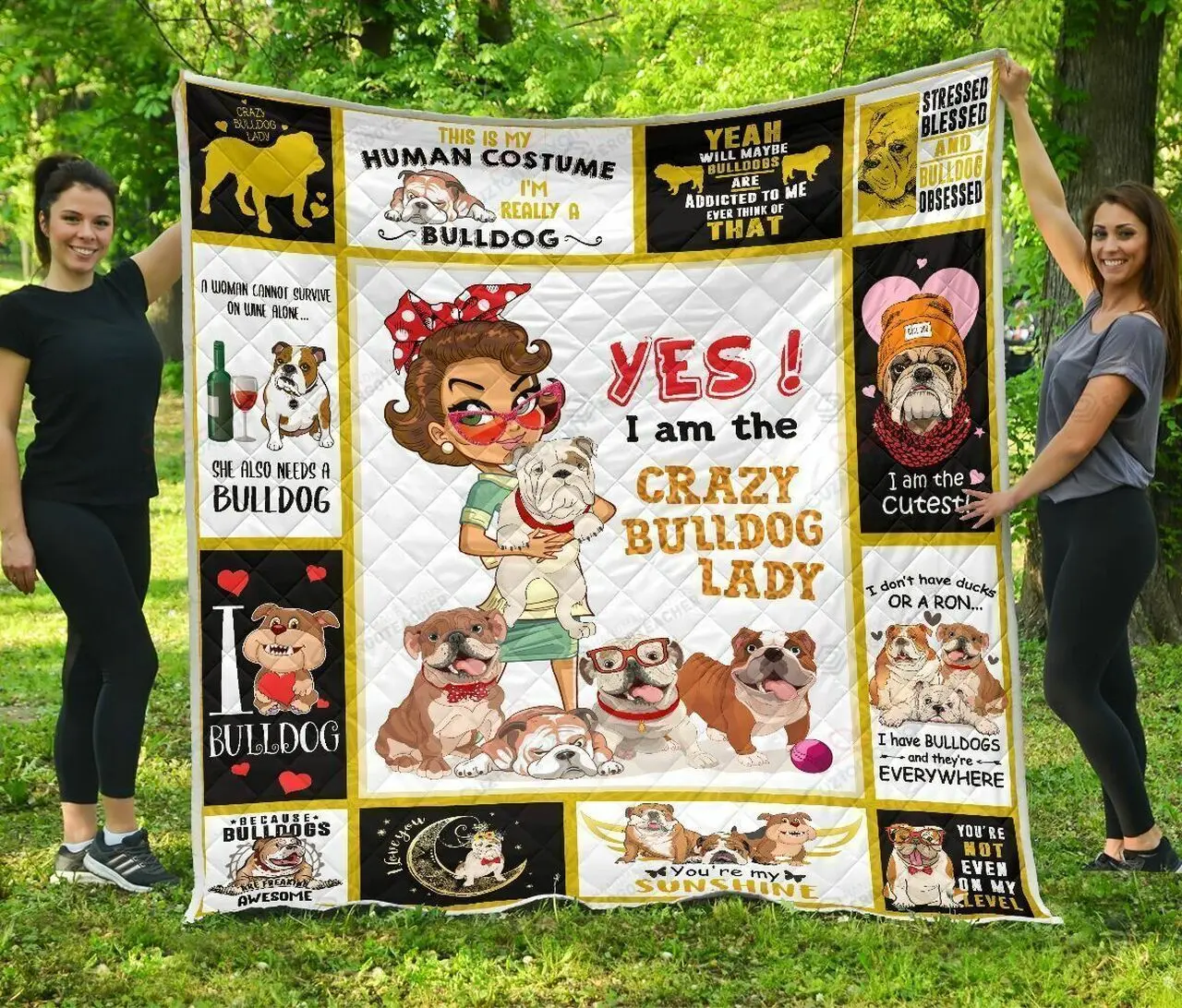Yes I Am The Crazy Bulldog Lady Quilt Blanket Great Customized Blanket Gifts For Birthday Christmas Thanksgiving and Home Decor