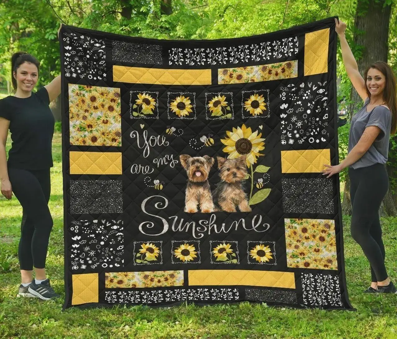 Yorkshire Sunflower You Are My Sunshine Quilt Blanket Great Customized Blanket Gifts For Birthday Christmas Thanksgiving and Home Decor