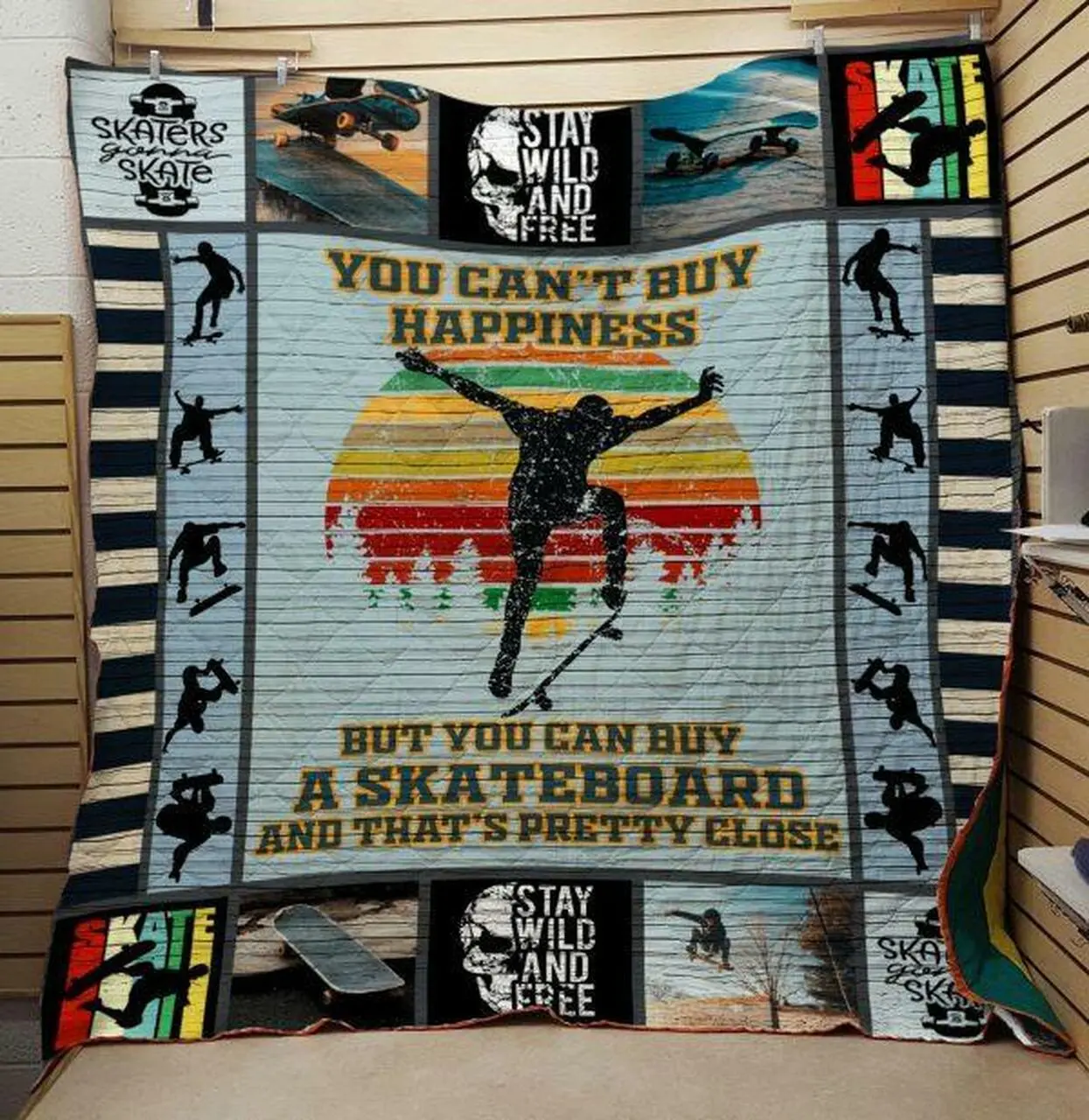 You Cant Buy Happiness Skateboarding Quilt Blanket Quilt and Home Decor