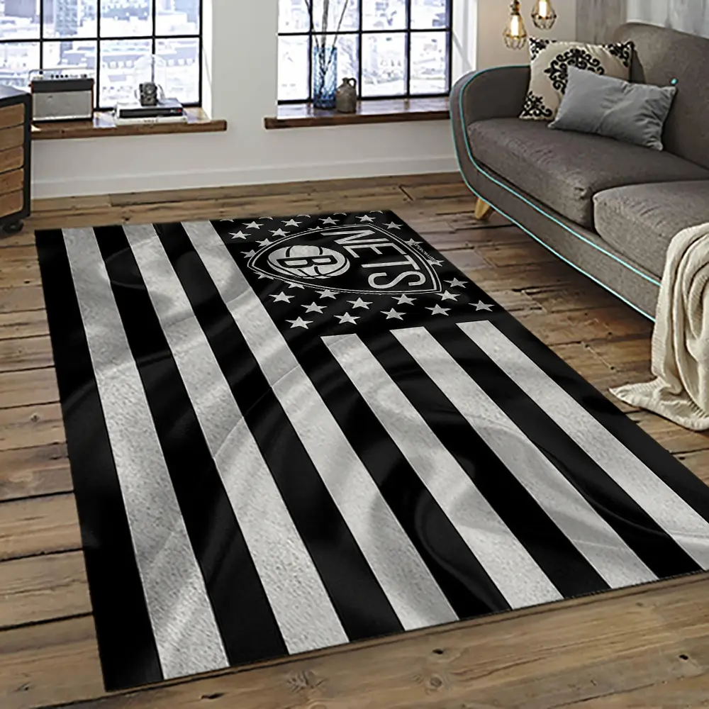 NBA Brooklyn Nets Basketball Team Logo Sport Carpet Rectangle Area Rug For Living Room BRN15