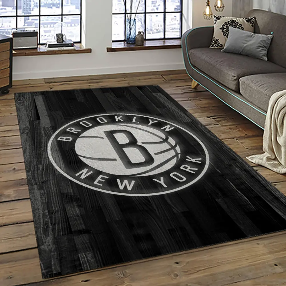 NBA Brooklyn Nets Basketball Team Logo Sport Carpet Rectangle Area Rug For Living Room BRN5