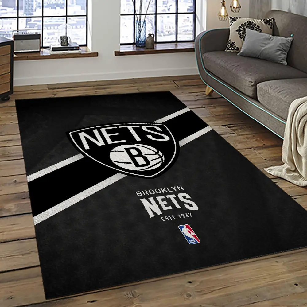 NBA Brooklyn Nets Basketball Team Logo Sport Carpet Rectangle Area Rug For Living Room BRN7