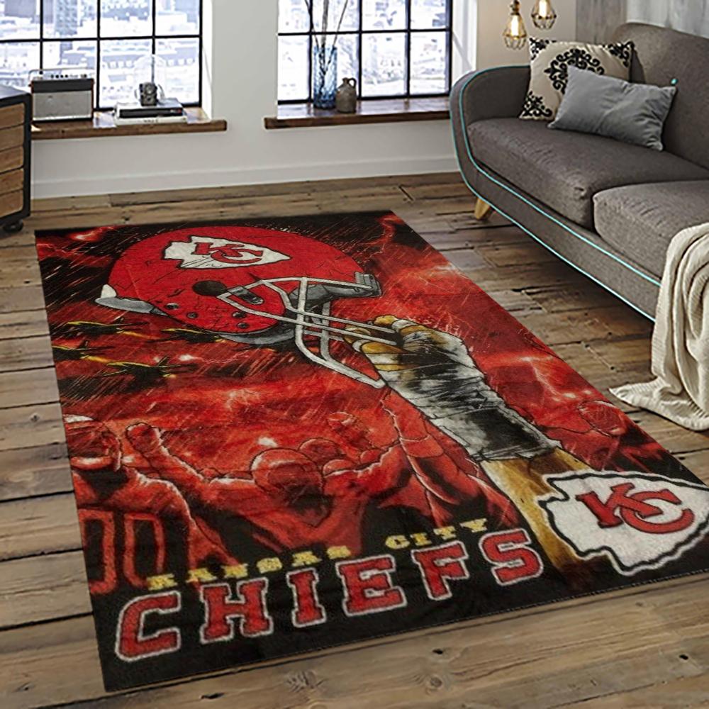 NFL Kansas City Chiefs Football Team Logo Sport Carpet Rectangle Area Rug For Living Room KCC13