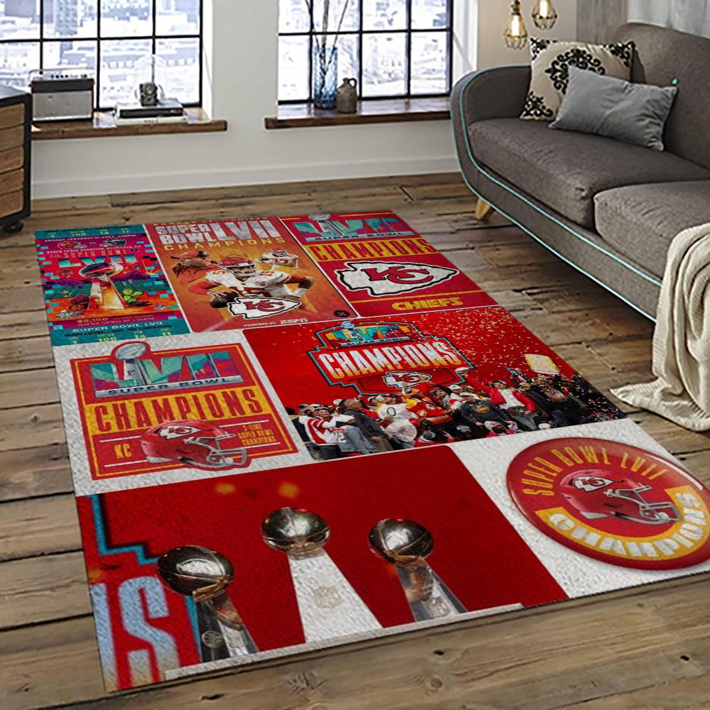 NFL Kansas City Chiefs Football Team Logo Sport Carpet Rectangle Area Rug For Living Room KCC18