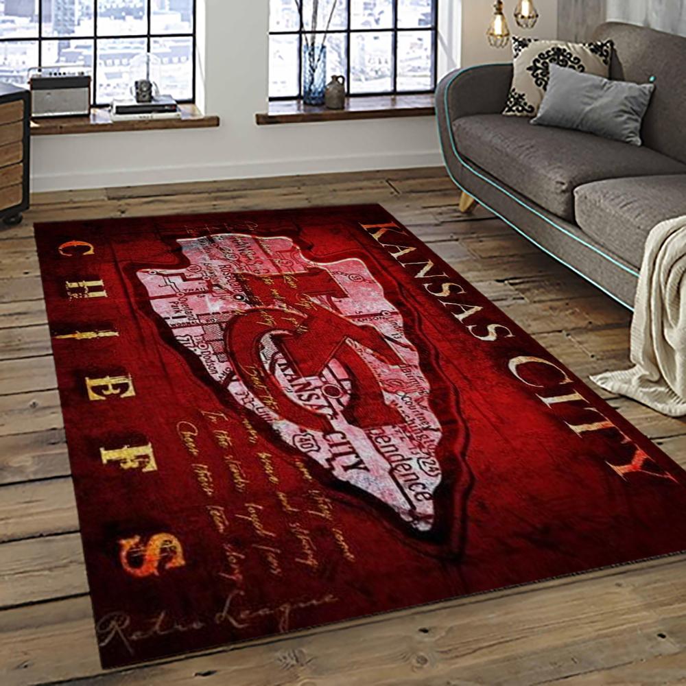 NFL Kansas City Chiefs Football Team Logo Sport Carpet Rectangle Area Rug For Living Room KCC47
