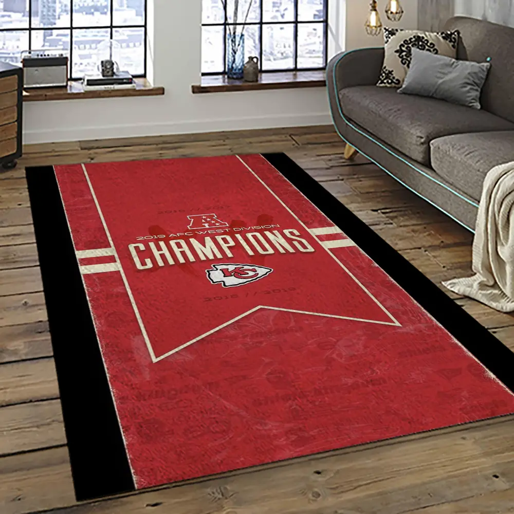 NFL Kansas City Chiefs Football Team Logo Sport Carpet Rectangle Area Rug For Living Room KCC49