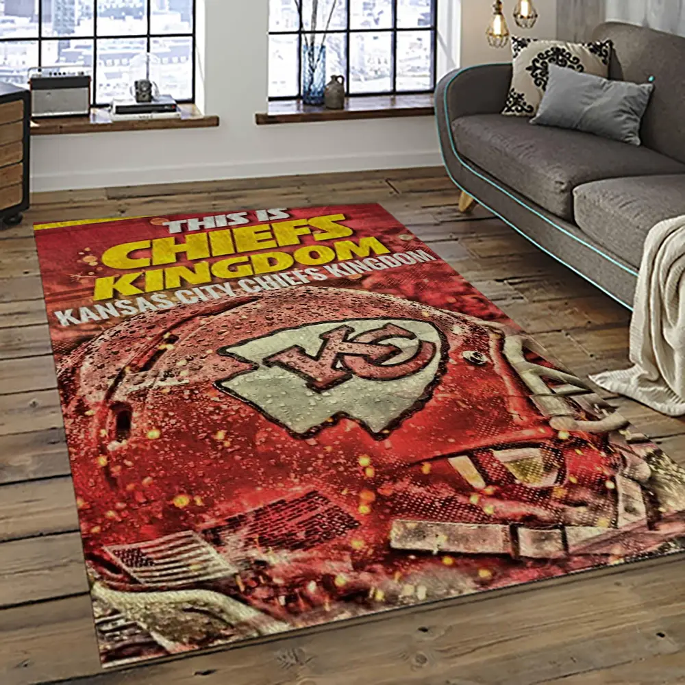 NFL Kansas City Chiefs Football Team Logo Sport Carpet Rectangle Area Rug For Living Room KCC84
