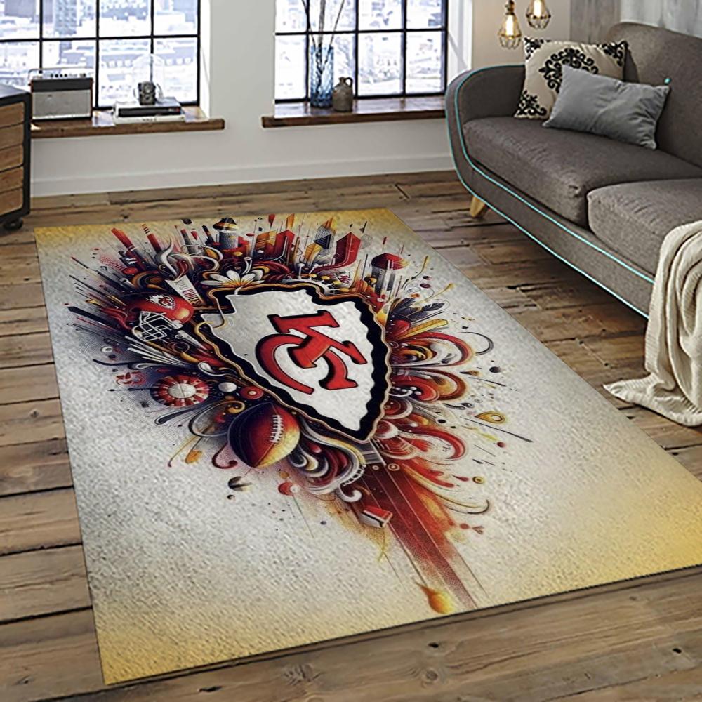 NFL Kansas City Chiefs Football Team Logo Sport Carpet Rectangle Area Rug For Living Room KCC89