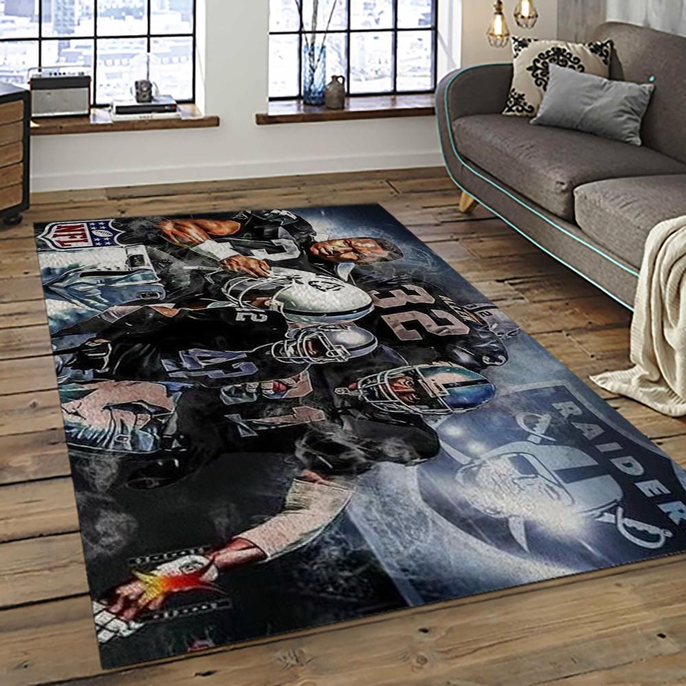 NFL Las Vegas Raiders Football Team Logo Sport Carpet Rectangle Area Rug For Living Room LVRD03