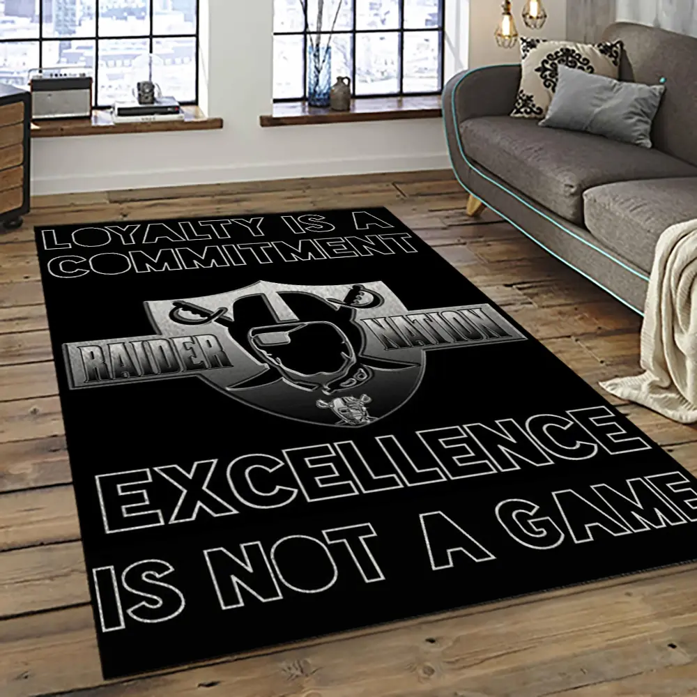 NFL Las Vegas Raiders Football Team Logo Sport Carpet Rectangle Area Rug For Living Room LVRD55