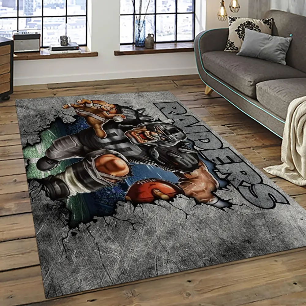 NFL Las Vegas Raiders Football Team Logo Sport Carpet Rectangle Area Rug For Living Room LVRD56