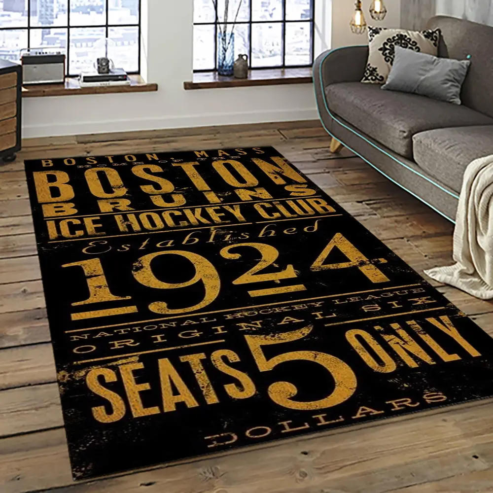 NHL Boston Bruins Hockey Team Logo Sport Carpet Rectangle Area Rug For Living Room BB09
