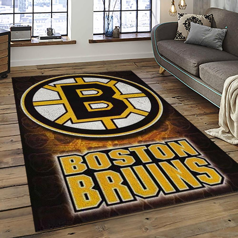 NHL Boston Bruins Hockey Team Logo Sport Carpet Rectangle Area Rug For Living Room BB11