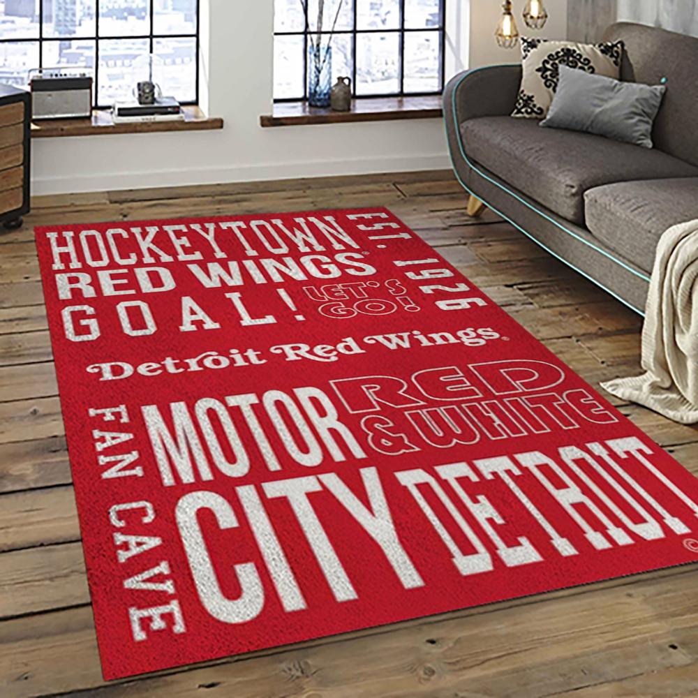 NHL Detroit Red Wings Hockey Team Logo Sport Carpet Rectangle Area Rug For Living Room DRW01