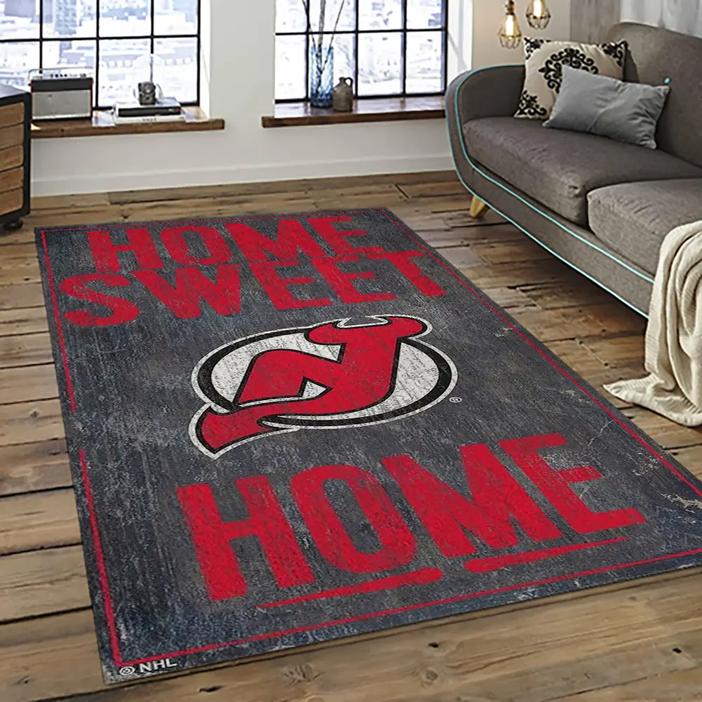 NHL New Jersey Devils Hockey Team Logo Sport Carpet Rectangle Area Rug For Living Room NJD06