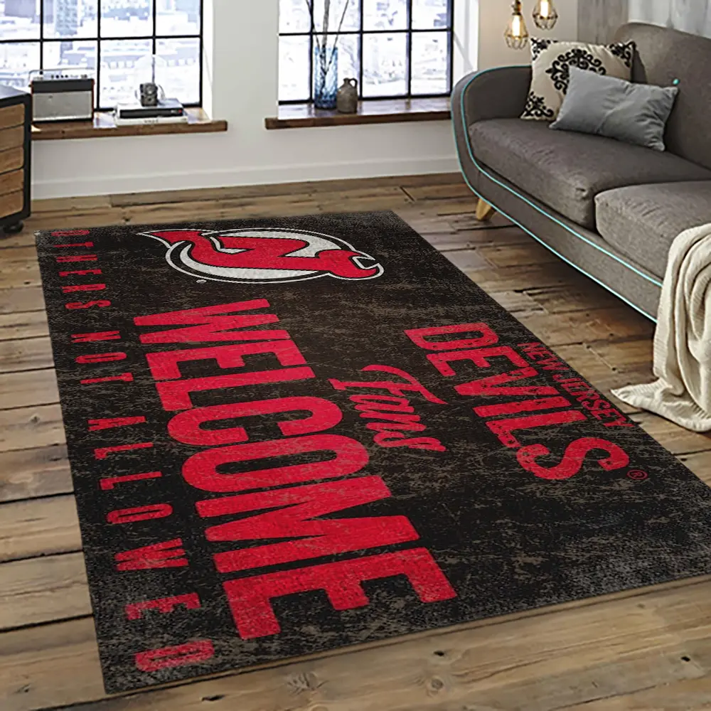 NHL New Jersey Devils Hockey Team Logo Sport Carpet Rectangle Area Rug For Living Room NJD12