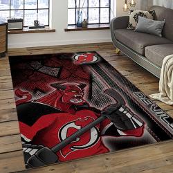 NHL New Jersey Devils Hockey Team Logo Sport Carpet Rectangle Area Rug For Living Room NJD49