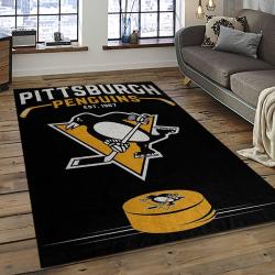 NHL Pittsburgh Penguins Hockey Team Logo Sport Carpet Rectangle Area Rug For Living Room PP02