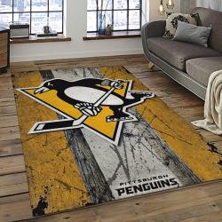NHL Pittsburgh Penguins Hockey Team Logo Sport Carpet Rectangle Area Rug For Living Room PP05