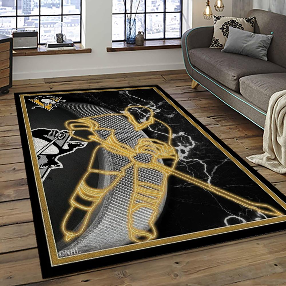 NHL Pittsburgh Penguins Hockey Team Logo Sport Carpet Rectangle Area Rug For Living Room PP07