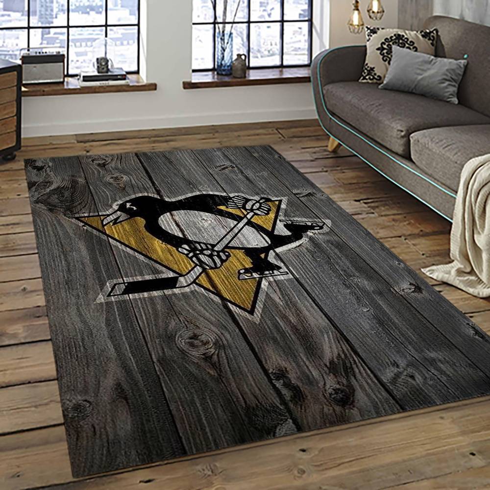 NHL Pittsburgh Penguins Hockey Team Logo Sport Carpet Rectangle Area Rug For Living Room PP13