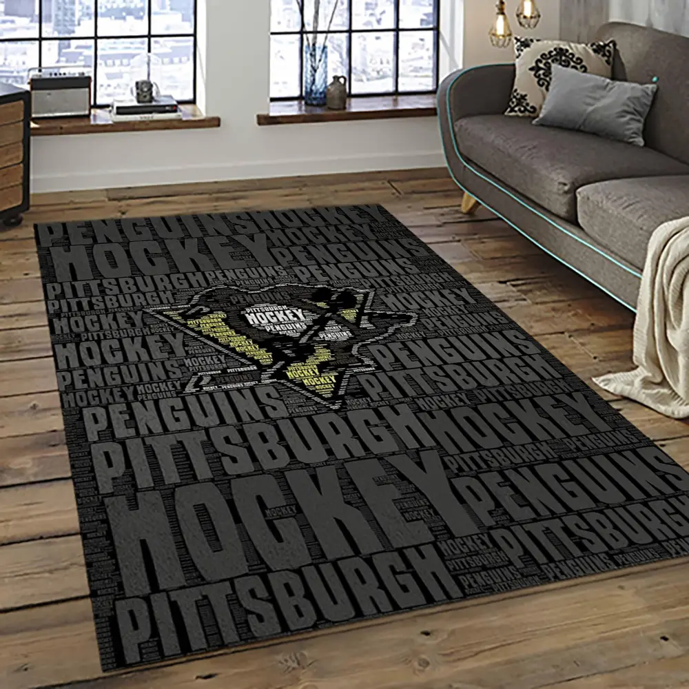 NHL Pittsburgh Penguins Hockey Team Logo Sport Carpet Rectangle Area Rug For Living Room PP14