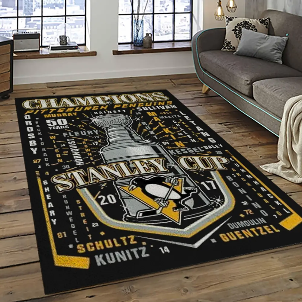 NHL Pittsburgh Penguins Hockey Team Logo Sport Carpet Rectangle Area Rug For Living Room PP15