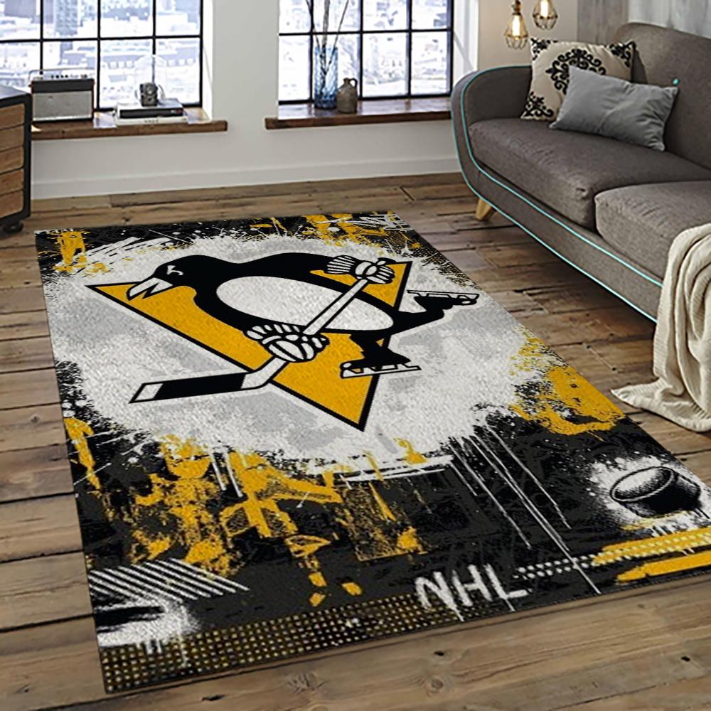NHL Pittsburgh Penguins Hockey Team Logo Sport Carpet Rectangle Area Rug For Living Room PP23