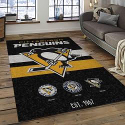NHL Pittsburgh Penguins Hockey Team Logo Sport Carpet Rectangle Area Rug For Living Room PP27
